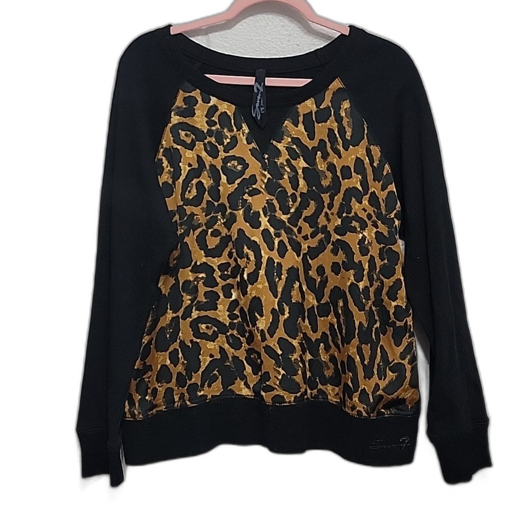 Seven7 Chic Leopard Print Sweater Black Brown Size L